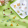 36Pcs 6 Styles Dyed Natural Malaysia Jade & Yellow Jade & Dyed Green Jade & Topaz Jade & White Jade Round Pendants with Resin Flower and Acrylic Leaf HJEW-BM0001-36-4