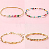 4Pcs 4 Styles 304 Paperclip Chain Bracelets & Brass Round Beads Stretch Bracelets & Natural Mixed Gemstone Round Beads Stretch Bracelets Set for Women AS2287-1-2