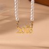 Alloy Crown Birth Year Pendant Imitation Pearl Round White Beaded Necklaces for Women FS-WG173C9-13-1