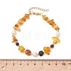 Natural Amber & Cultured Freshwater Pearl & Brass Beaded Bracelets for Women BJEW-JB13660-4