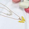 Alloy Enamel & Round Imitation Pearl Double Layered Butterfly Pendant Necklaces for Women WG304A4-07-1