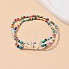 Glass Seed Beads & Alloy Heart Link Anklets WGBE152-03-1