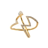304 Stainless Steel Rhinestone Cuff Rings for Women RJEW-L134-001G-05-2