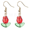 Tulip Flower Lampwork Dangle Earrings EJEW-JE05526-3