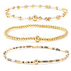 3Pcs 3 Styles Glass Seed Beads & Brass Beads Stretch Bracelets Set for Women VQ8944-7-1