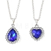 2Pcs 2 Styles Alloy Glass Teardrop Heart Pendant 304 Stainless Steel Rolo Chain Necklaces for Women NJEW-JN06499-2