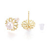 Brass & Natural Pearl Stud Earrings PEAR-N020-WX03-3