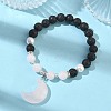 Natural Madagascar Rose Quartz & Lava Rock & Shell Pearl Charm Bracelets BJEW-JB13707-02-1