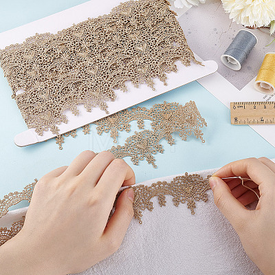 5 Yards Metallic Yarn Flower Lace Trim Ribbons SRIB-HY0001-07B-1