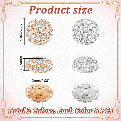 AHADERMAKER 16Pcs 2 Colors 1-Hole Alloy Rhinestone Shank Buttons BUTT-GA0001-17-1