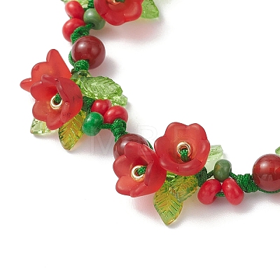Flower Acrylic & MIYUKI Seed Beads & Natural Carnelian Bracelets BJEW-MZ00221-01-1