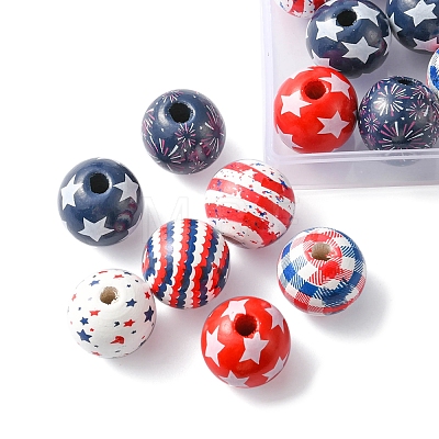 42Pcs 7 Styles Independence Day Theme Schima Wood Beads WOOD-FS0001-01-1