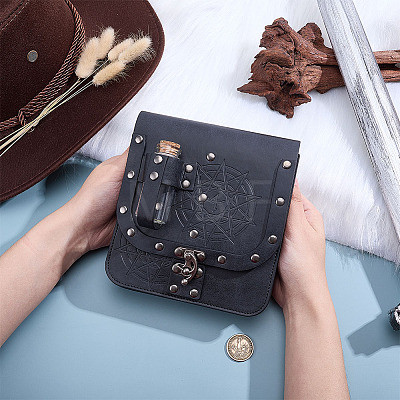 Rectangle PU Leather Medieval Waist Belt Bag with 2Pcs Glass Potion Bottles AJEW-WH0696-575B-1