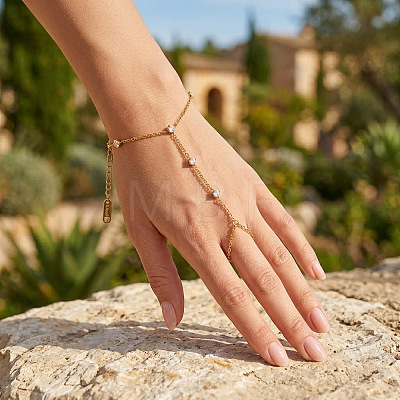 304 Stainless Steel Pave Clear Cubic Zirconia Hand Chain Ring Bracelets for Women LU5720-1