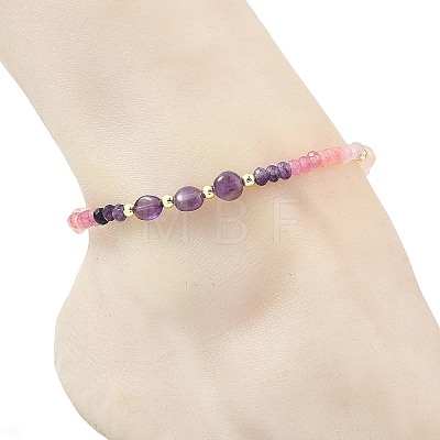 Dyed Natural Malaysia Jade & Rose Quartz & Chevron Amethyst Beads Beaded Anklets for Women AJEW-AN00832-01-1