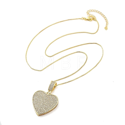 Brass Micro Pave Clear Cubic Zirconia Box Chain Heart Pendant Necklaces for Women NJEW-M009-02G-C-1