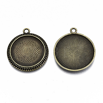 Tibetan Style Alloy Flat Round Cabochon Connector Settings TIBE-Q038-018A-AB-NR-1