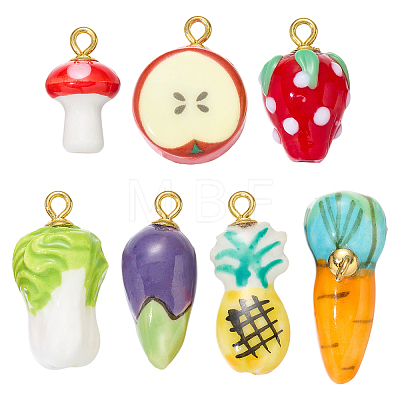 7Pcs 7 Styles Handmade Porcelain Pendants PALLOY-SW00138-1