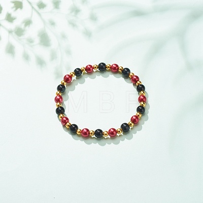 Glass & Iron Round Beaded Stretch Bracelet for Women BJEW-JB08510-01-1