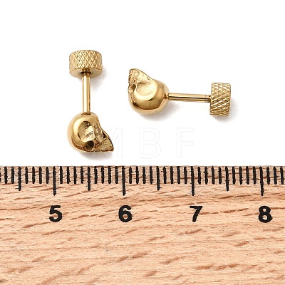 304 Stainless Steel Skull Stud Earrings EJEW-C166-01G-1