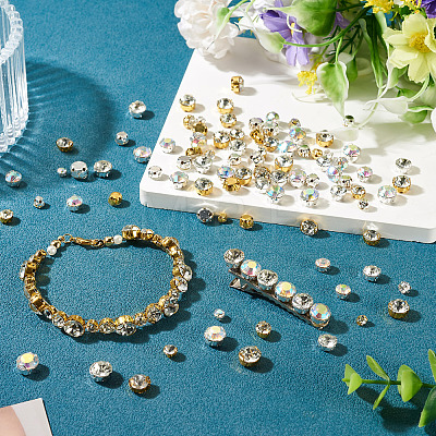 300Pcs 15 Styles Flat Round Sew on Rhinestone Montee Beads STAS-TA0006-18-1