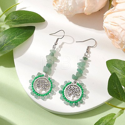 Alloy with Glass with Green Aventurinee Dangle Earrings EJEW-MZ00218-01-1