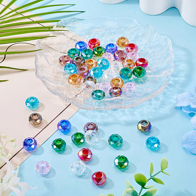 50Pcs 10 Colors Transparent Glass European Beads GPDL-TA0001-13-1