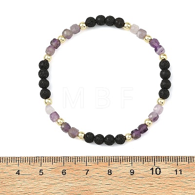 4Pcs 4 Styles Natural Mixed Stone Faceted Cube and Round Natural Lava Rock Beaded Stretch Bracelets for Women BJEW-JB14250-02-1