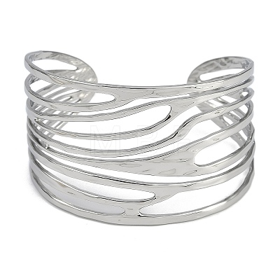 Non-Tarnish Stylish European and American Style 304 Stainless Steel Cuff Bangles for Women BJEW-Z077-03P-1