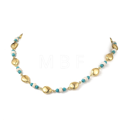 Ocean Dyed Synthetic Turquoise Beads & 304 Stainless Steel Link Chain Necklaces GG-NJEW-JN06337-01-1