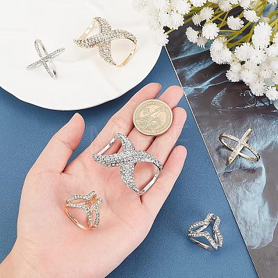 6Pcs 6 Style Crystal Infinity-shaped & X-shape & Three Ring Shape Rhinestone Scarf Buckle Rings JEWB-CA0001-03-1