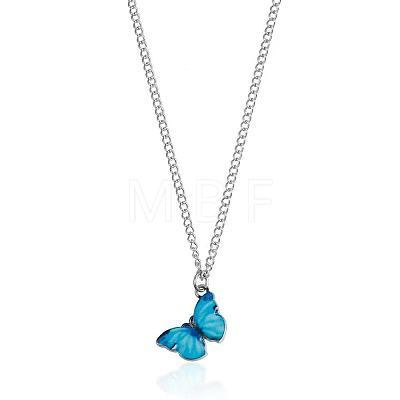 Gradient Color Butterfly Alloy Enamel Pendant Necklaces for Women WG8E54A-02-1