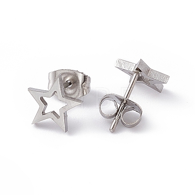 304 Stainless Steel Tiny Hollow Out Star Stud Earrings for Women STAS-A065-01P-1