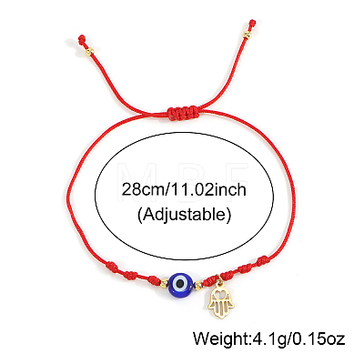 Handmade Adjustable Blue Evil Eye Glass Braided Bead Bracelets with Stainless Steel Religion Hamsa Hand for Women KO5639-2-1