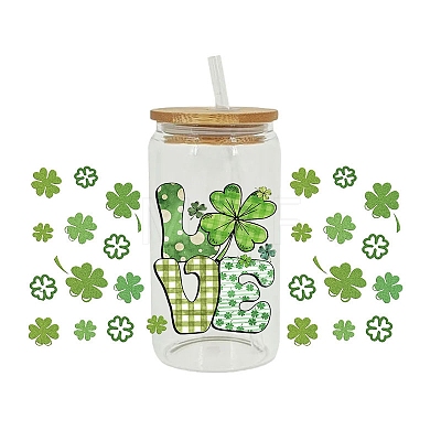 Saint Patrick's Day Theme PET Clear Film Clover Rub on Transfer Stickers for Glass Cups PW-WG36251-05-1