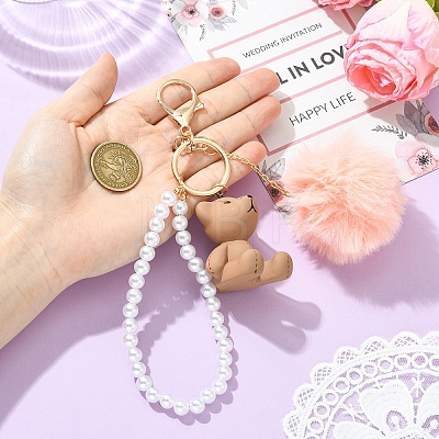 ABS Plastic Imitation Pearl & Plastic Bear Keychains KEYC-YW00296-1
