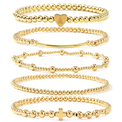 Brass and Stainless Beaded Stretch Bracelet Sets VB9693-1-1