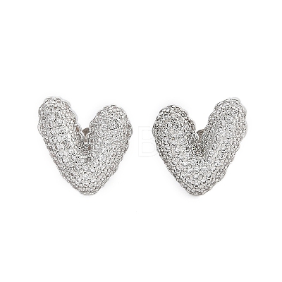 Brass Micro Pave Clear Cubic Zirconia Stud Earrings for Women EJEW-F352-06P-1