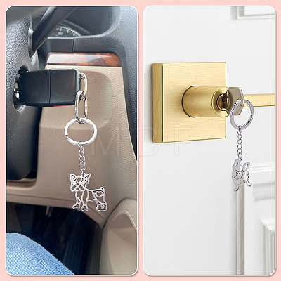 2Pcs 2 Styles 201 Stainless Steel Keychains KEYC-TAD0001-15B-1