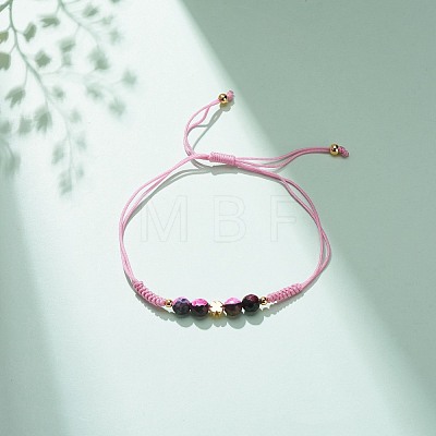 Natural Agate & Brass Clover Beaded Cord Bracelet BJEW-JB08366-03-1