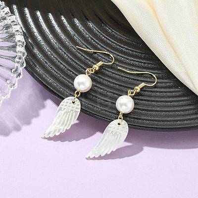 Natural White Shell Dangle Earrings EJEW-JE07204-1