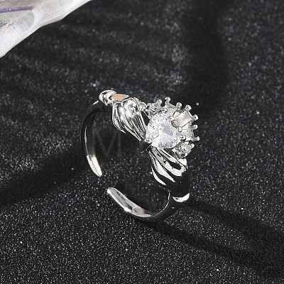 Brass Pave Cubic Zirconia Cuff Open Rings RJEW-H268-02P-1