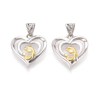 Mother's Day 925 Sterling Silver Heart with Mom and Bagy Pendants STER-N016-104PG-1