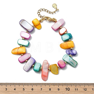 Dyed Natural Freshwater Shell & Brass Beaded Bracelets for Women BJEW-JB14027-1