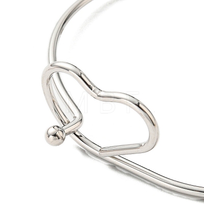 201 Stainless Steel Wire Wrap Heart Bangle BJEW-E079-03P-1