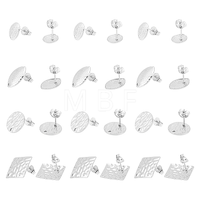 Unicraftale 24Pcs 4 Style Round Oval Rhombus 304 Stainless Steel Stud Earring Findings STAS-UN0056-21-1