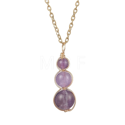 Natural Amethyst Round Beaded Gourd Shape Pendant 304 Stainless Steel Cable Chain Necklaces for Women NJEW-JN05656-02-1