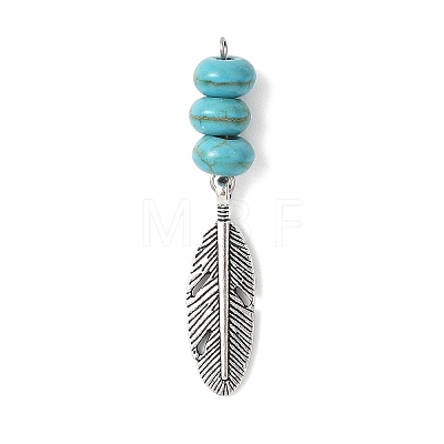 2Pcs 2 Colors Dyed Synthetic Turquoise Rondelle Beaded Pendants PALLOY-JF04682-1