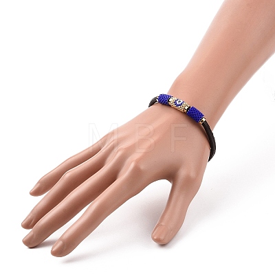 Japanese Seed Column with Evil Eye Beaded Bracelet with Cowhide Cords for Women BJEW-JB09078-01-1