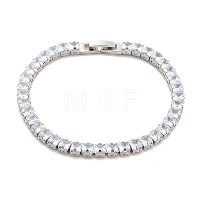 Brass Pave Clear Cubic Zirconia Square Link Bracelets BJEW-B094-09P-1